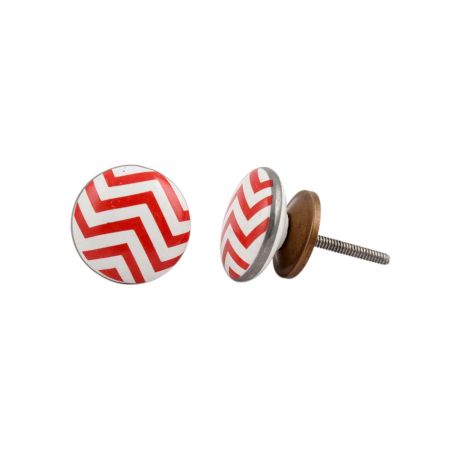 Red Striped Flat Ceramic Knob